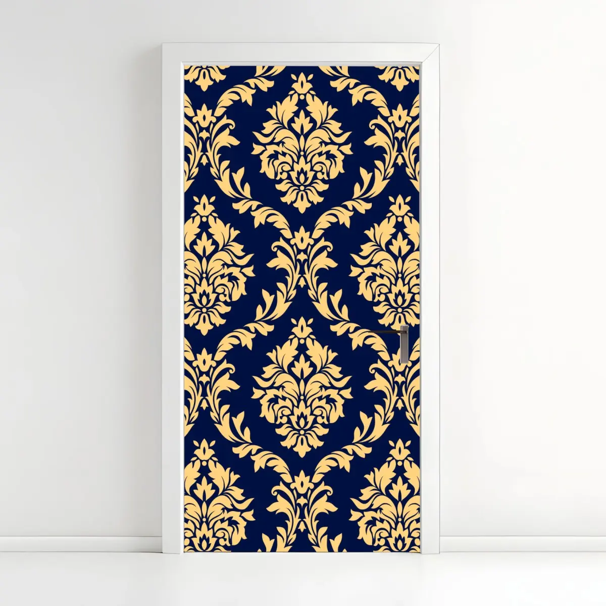 Türaufkleber elegantes goldenes damastmuster auf tiefblauem hintergrund – Pixers®