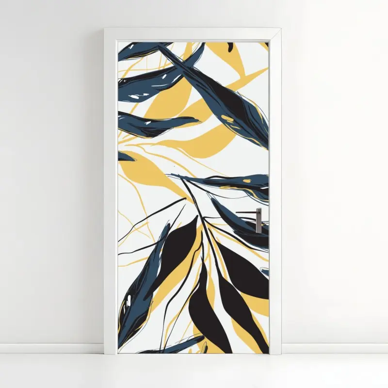 Türaufkleber marineblaue und goldene botanische blattkomposition