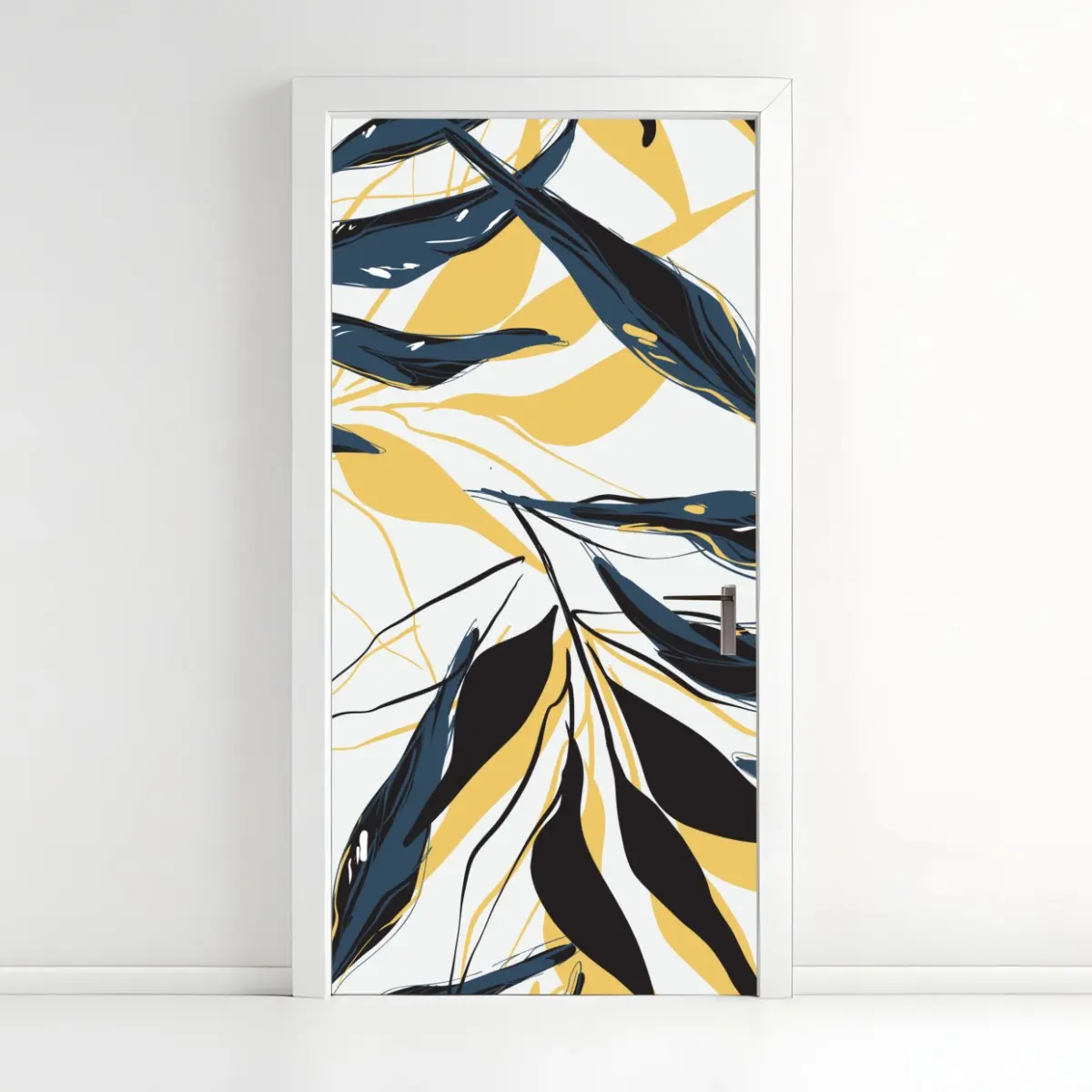 Türaufkleber marineblaue und goldene botanische blattkomposition – Pixers®