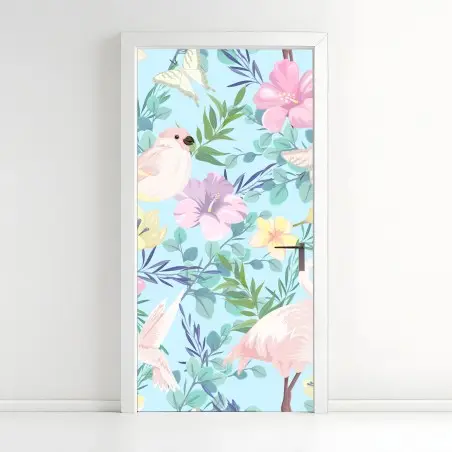 Türaufkleber pastell tropisches vögel- und blumenmuster – Pixers®
