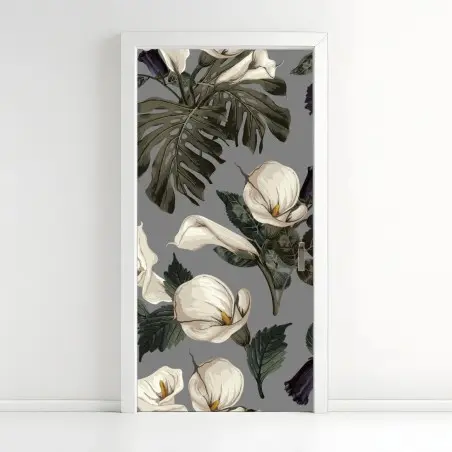 Türaufkleber vintage calla blumenmuster auf grauem hintergrund – Pixers®