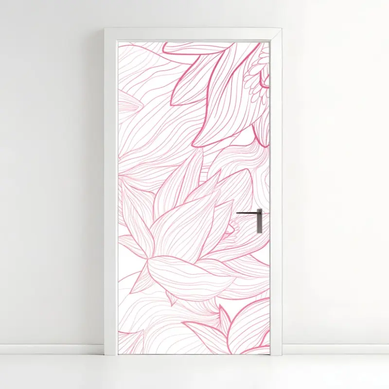 Türaufkleber zartes rosa blumenlinienmuster