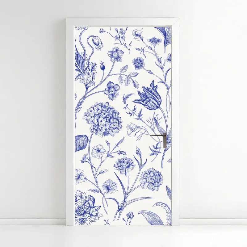 Türaufkleber klassisches blaues toile blumenmuster