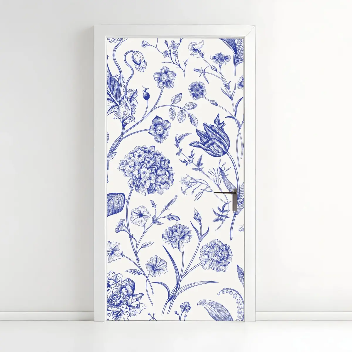 Türaufkleber klassisches blaues toile blumenmuster – Pixers®