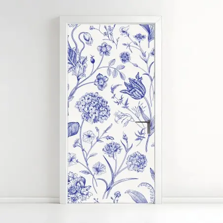 Türaufkleber klassisches blaues toile blumenmuster – Pixers®