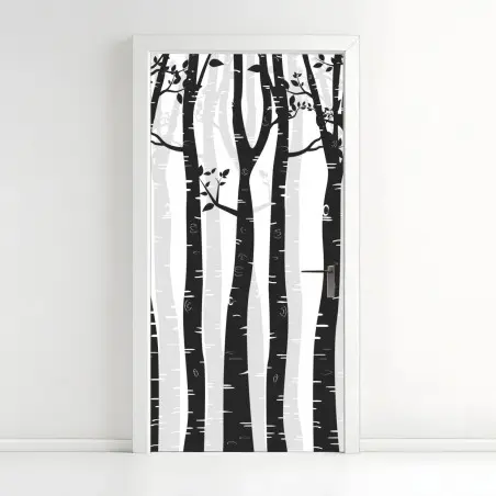 Türaufkleber monochromatischer birkenwald – Pixers®