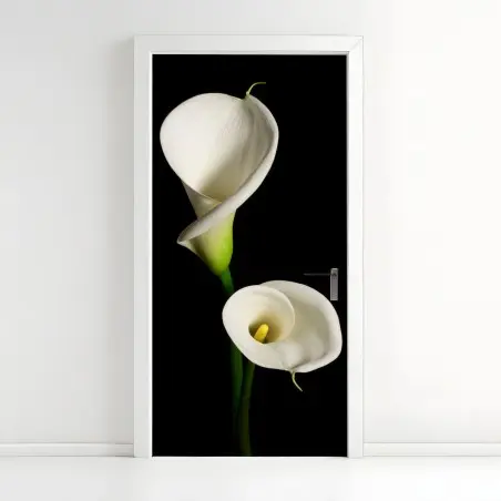 Türaufkleber weiße calla vor schwarzem hintergrund – Pixers®