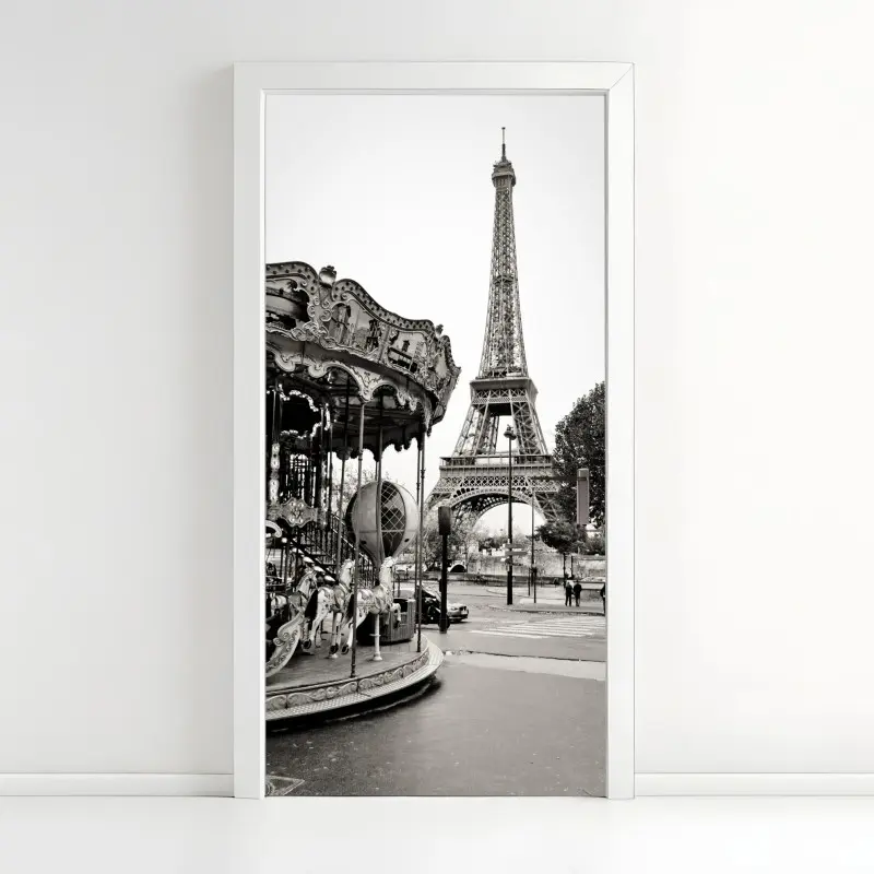 Türaufkleber Eiffelturm und karussell in Paris