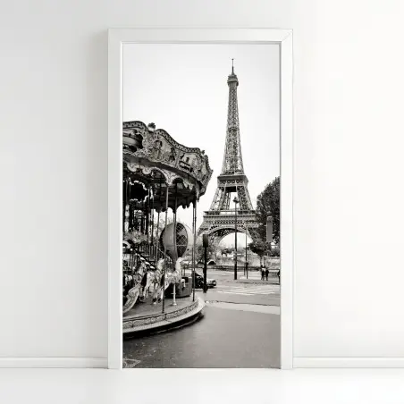 Türaufkleber Eiffelturm und karussell in Paris – Pixers®