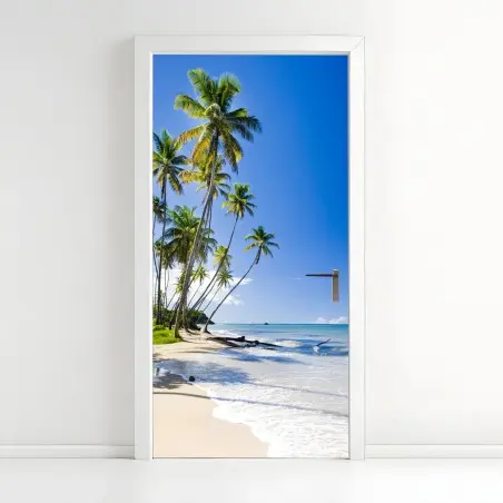 Türaufkleber tropischer palmenstrand unter blauem himmel – Pixers®