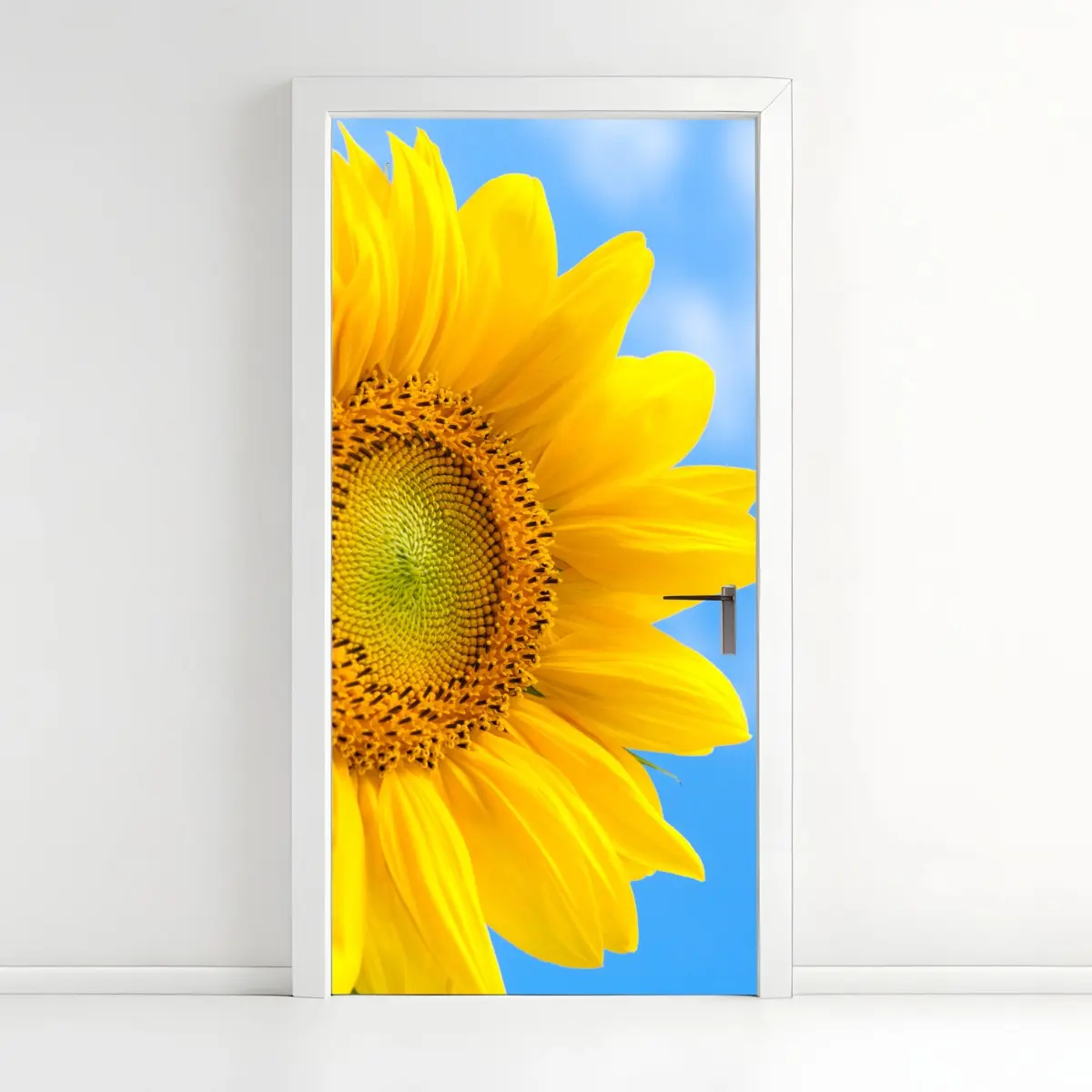 Türaufkleber leuchtende sonnenblume vor blauem himmel – Pixers®