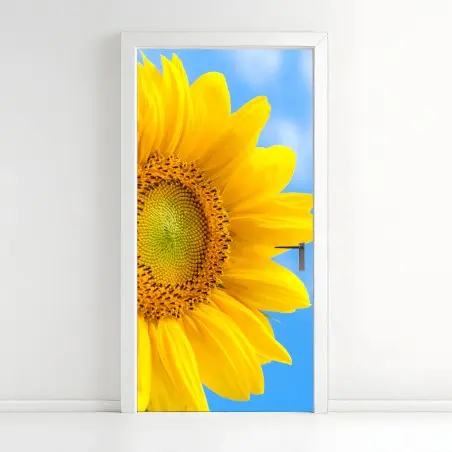 Türaufkleber leuchtende sonnenblume vor blauem himmel – Pixers®