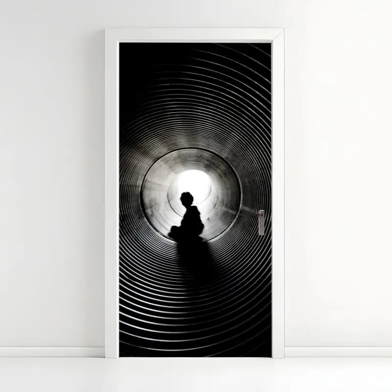 Türaufkleber silhouette in einem spiraltunnel