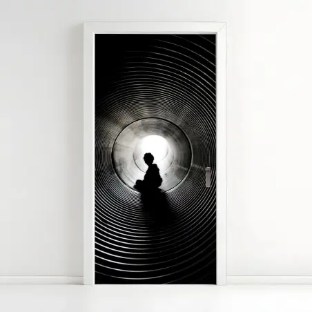 Türaufkleber silhouette in einem spiraltunnel – Pixers®