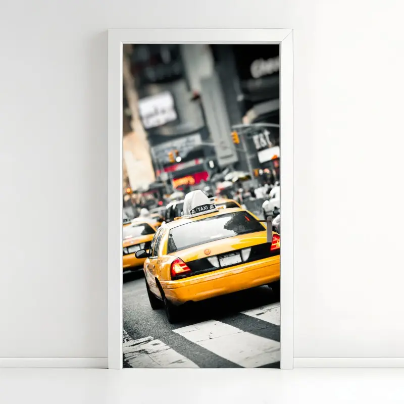 Türaufkleber gelbes taxi in den straßen von New York
