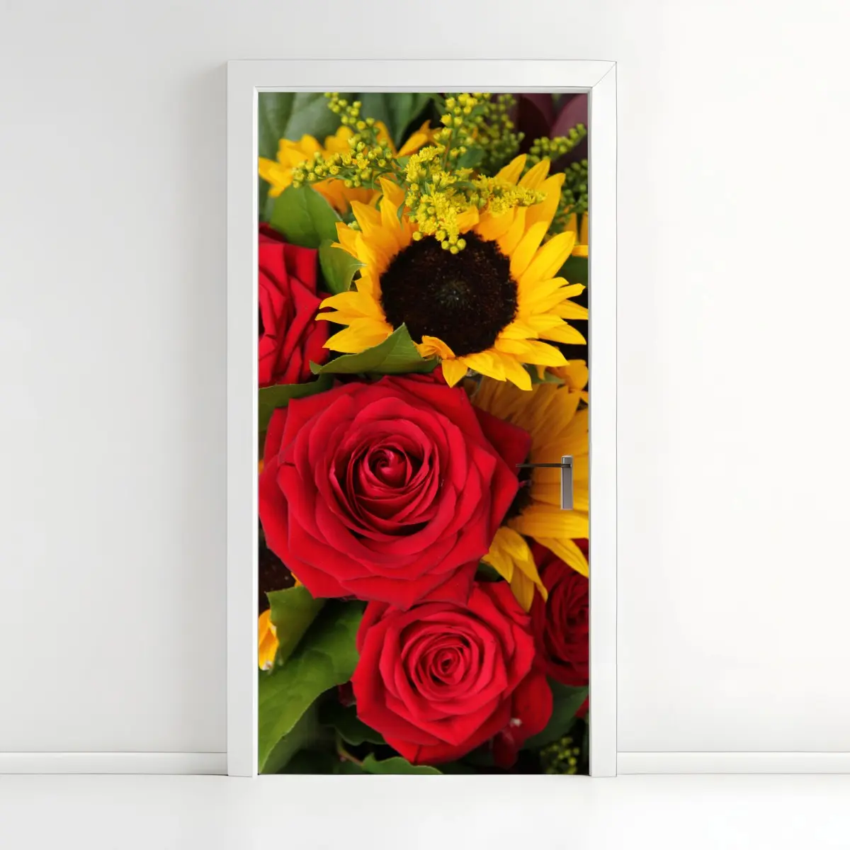 Türaufkleber rote rosen und sonnenblumen im bukett – Pixers®