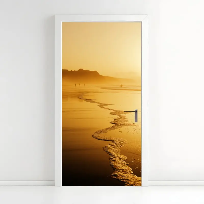 Türaufkleber goldener sonnenuntergang am strand von Sopelana