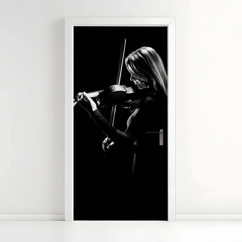 Türaufkleber elegante geigerin silhouette