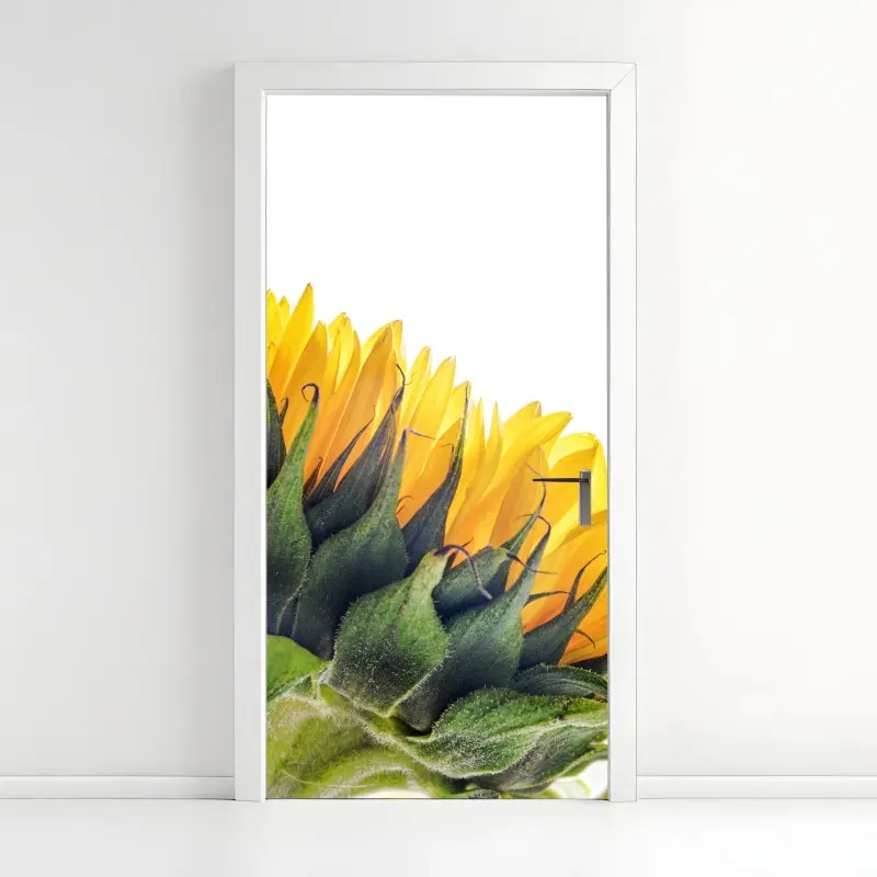 Türaufkleber sonnenblume in der ecke auf weißem hintergrund