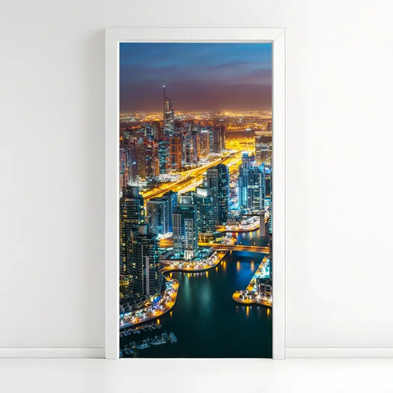 Türaufkleber nächtliche skyline Dubai Marina
