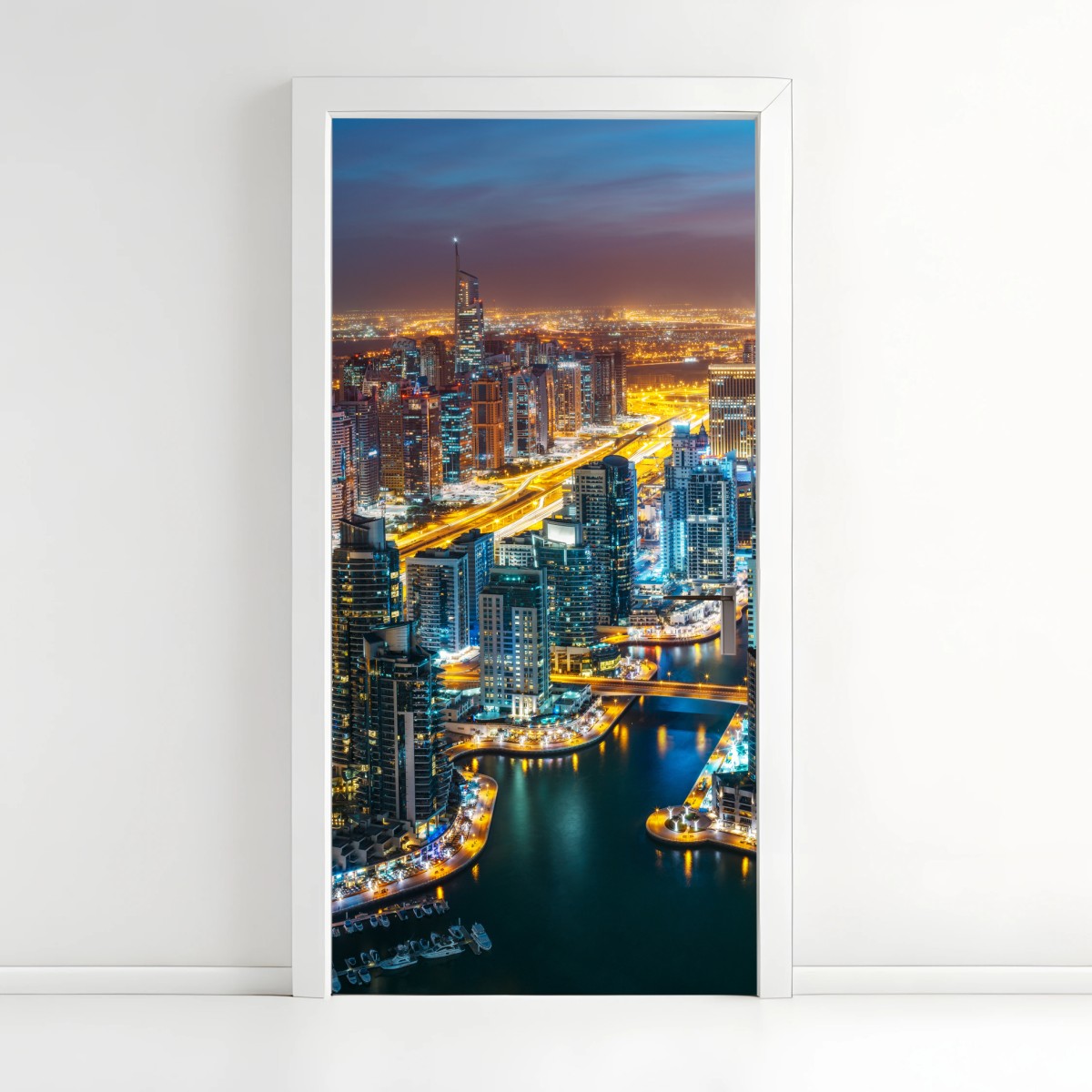 Türaufkleber nächtliche skyline Dubai Marina – Pixers®