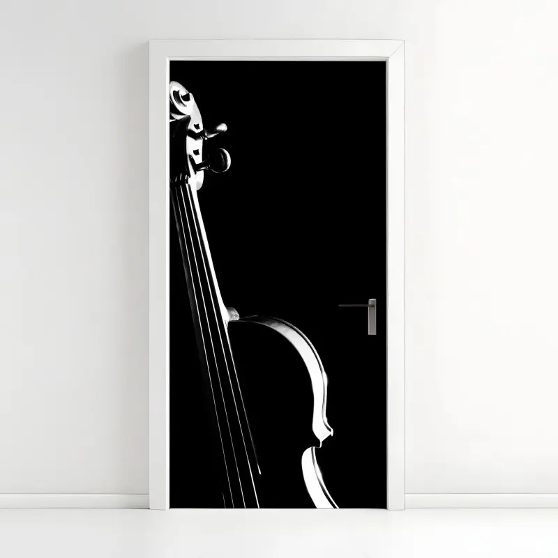 Türaufkleber elegante geigensilhouette auf schwarzem hintergrund