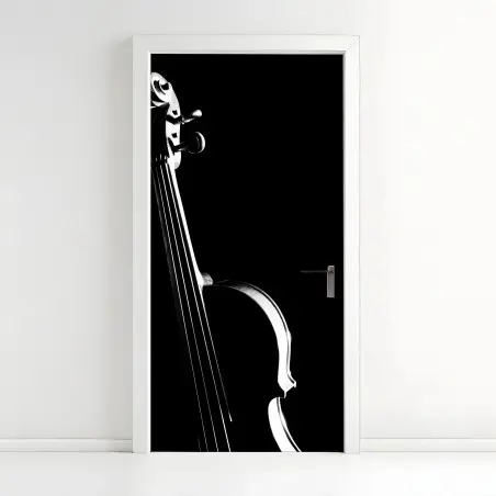 Türaufkleber elegante geigensilhouette auf schwarzem hintergrund – Pixers®