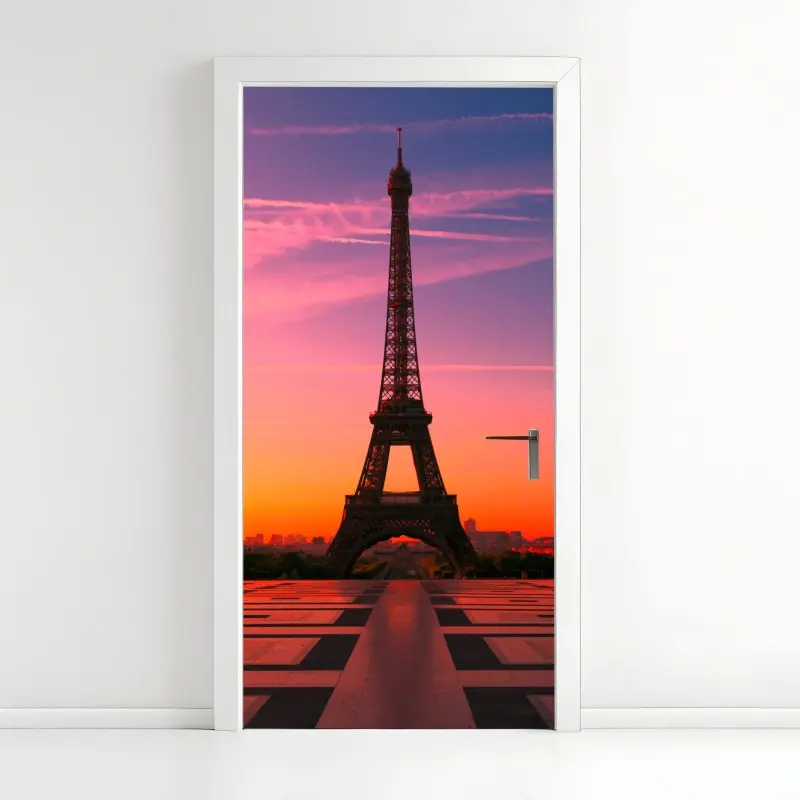 Türaufkleber sonnenaufgang über dem Eiffelturm