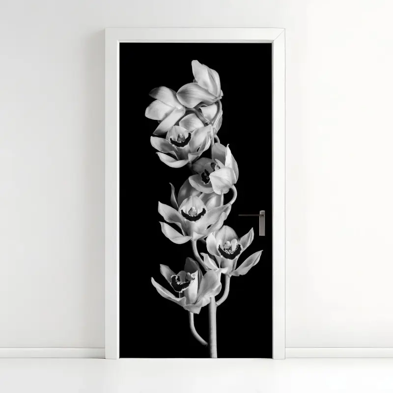 Türaufkleber eleganter monochromer orchideenstiel