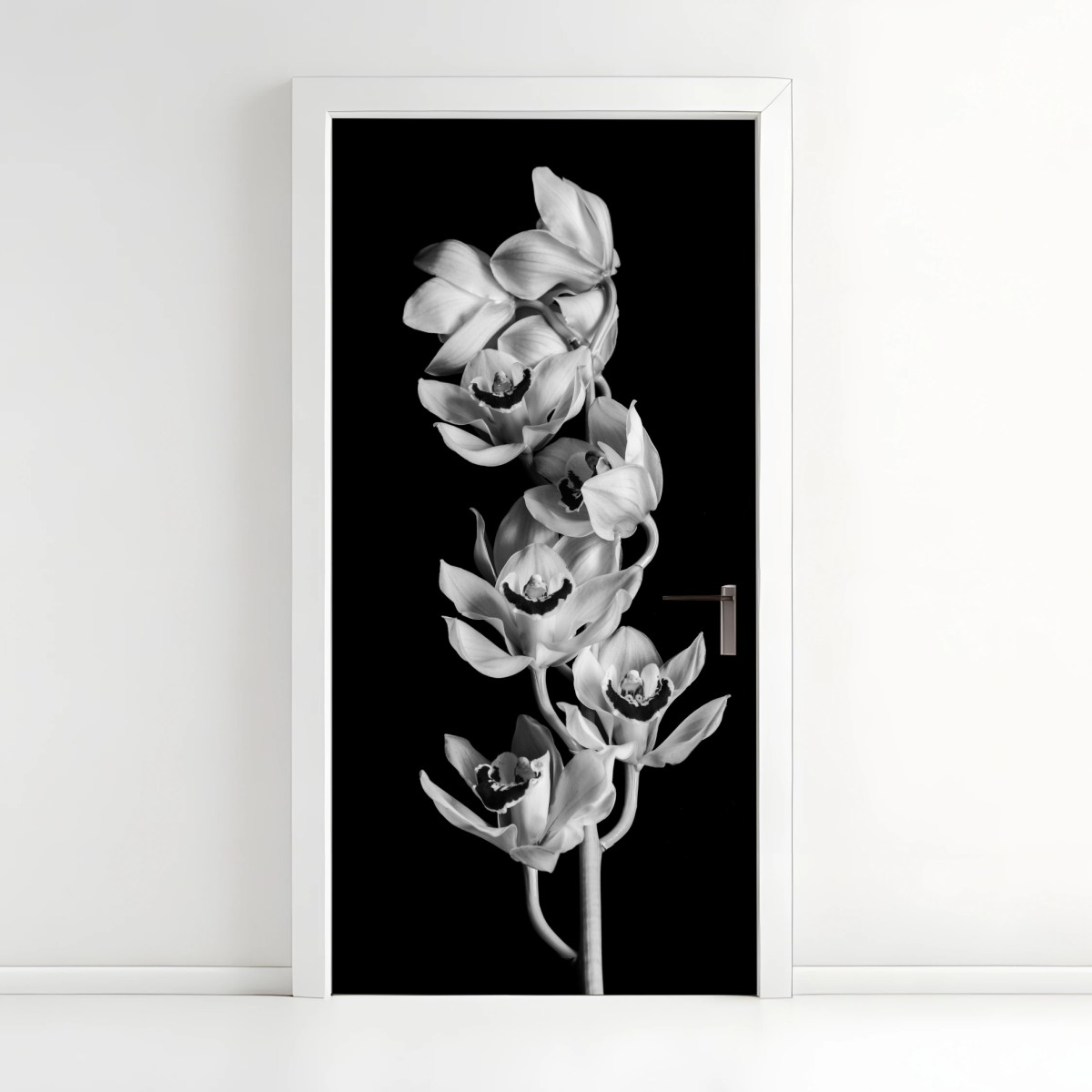 Türaufkleber eleganter monochromer orchideenstiel – Pixers®