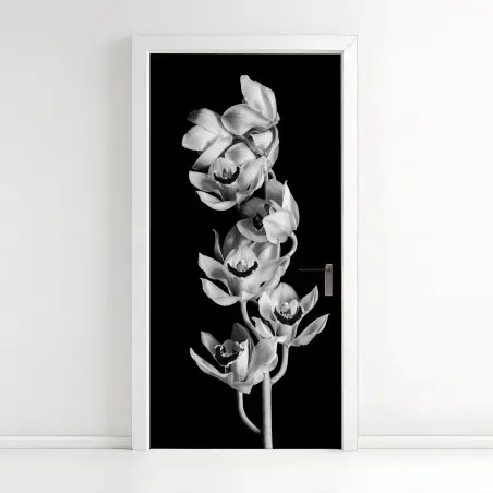 Türaufkleber eleganter monochromer orchideenstiel – Pixers®