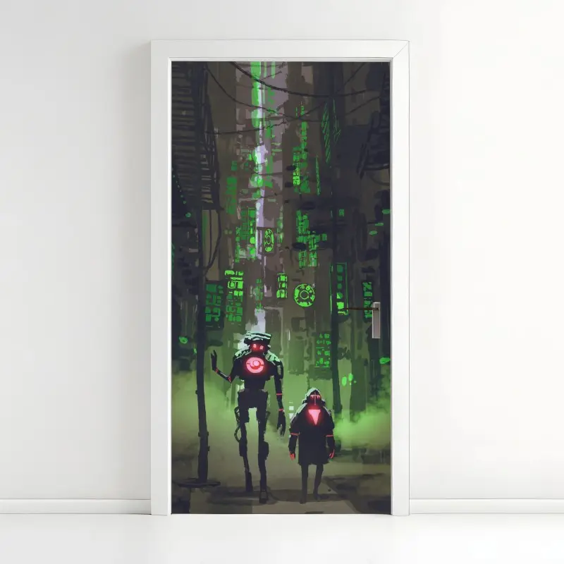 Türaufkleber roboter in der neon gasse