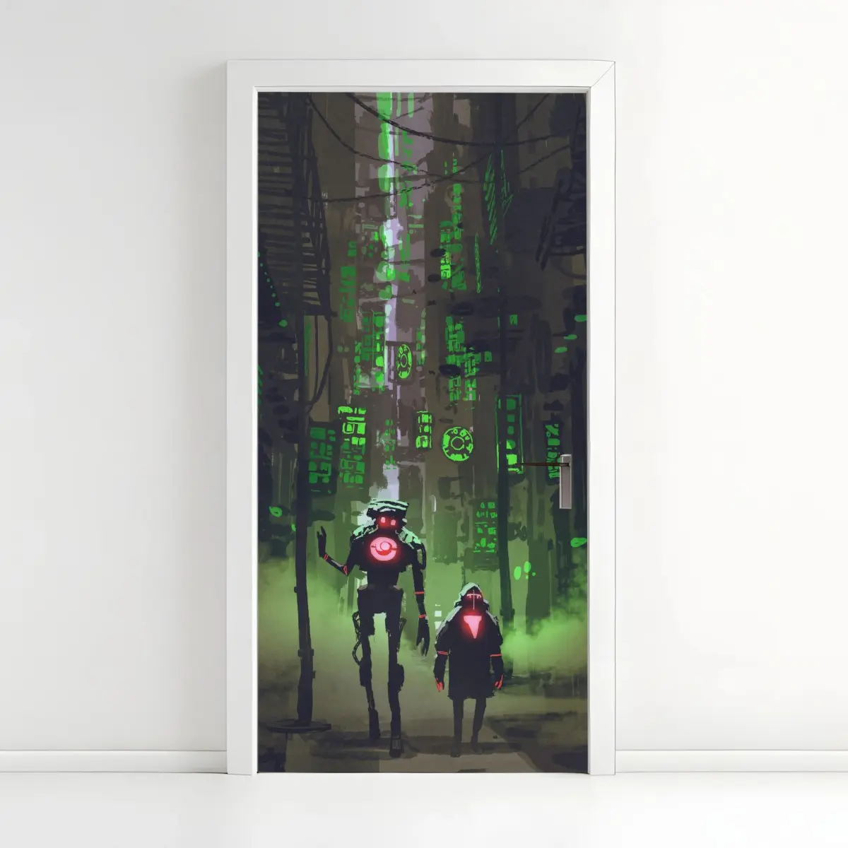 Türaufkleber roboter in der neon gasse – Pixers®