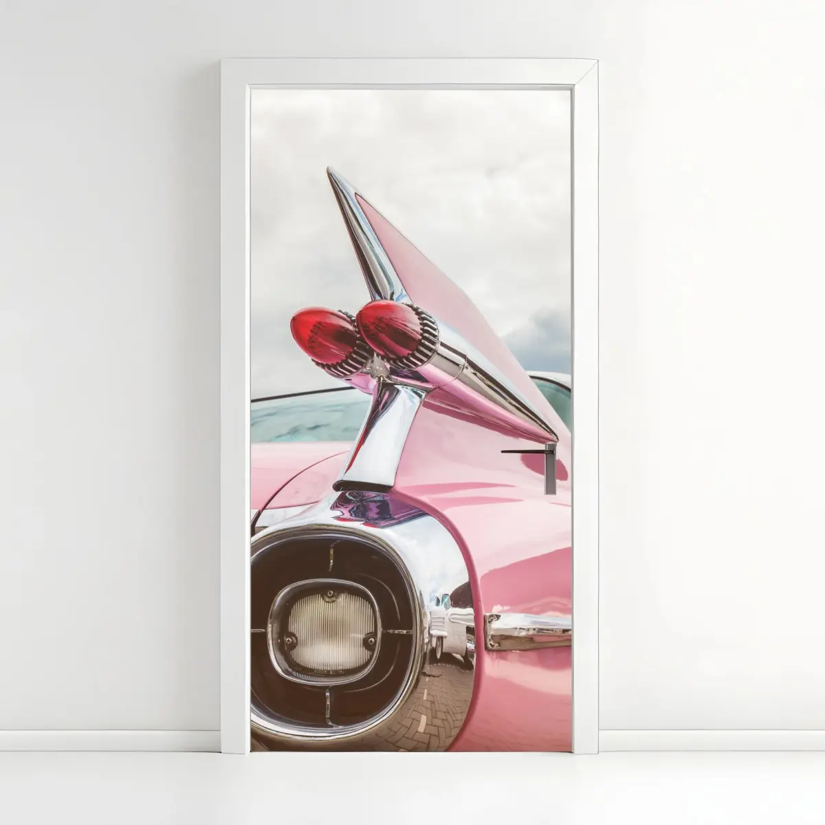 Türaufkleber rosa retro klassisches auto heckflosse – Pixers®