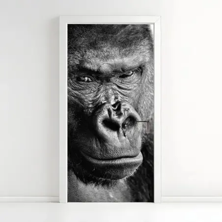 Türaufkleber intensives gorilla-porträt in schwarzweiß – Pixers®