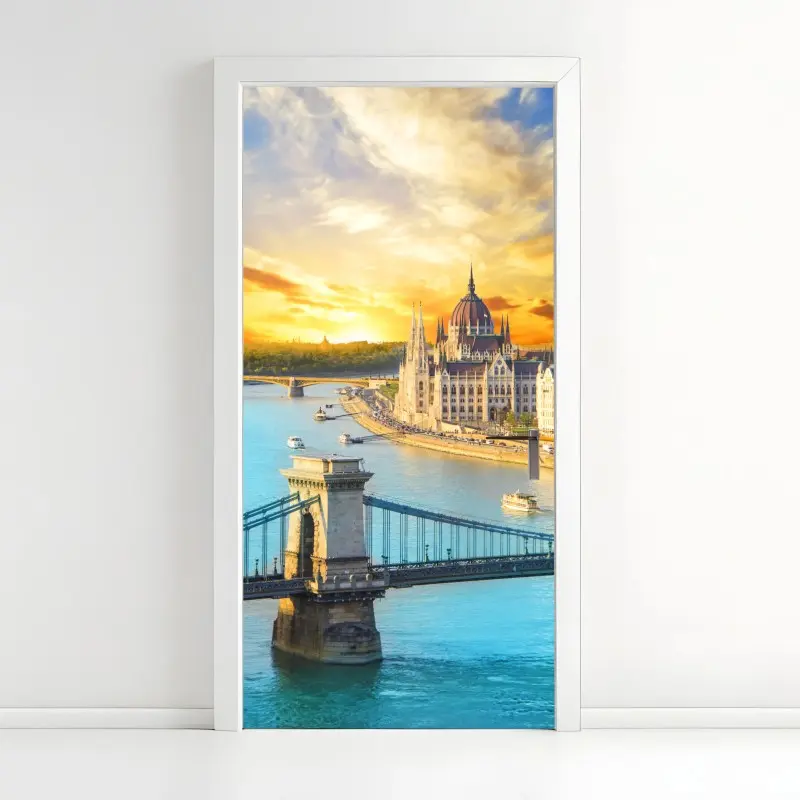 Türaufkleber sonnenuntergang über Budapest und der Kettenbrücke