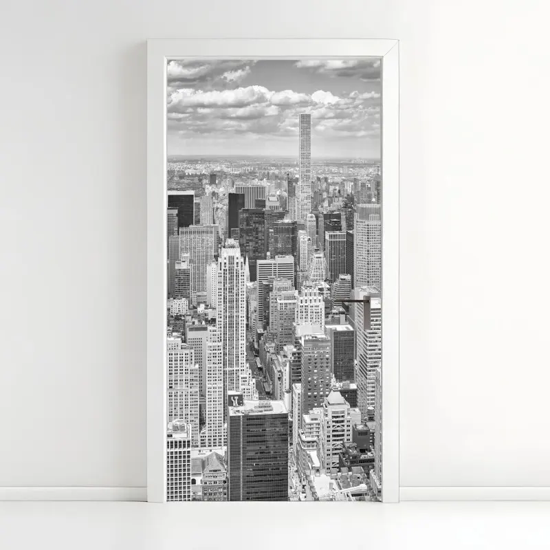 Türaufkleber panorama von New York in schwarzweiß
