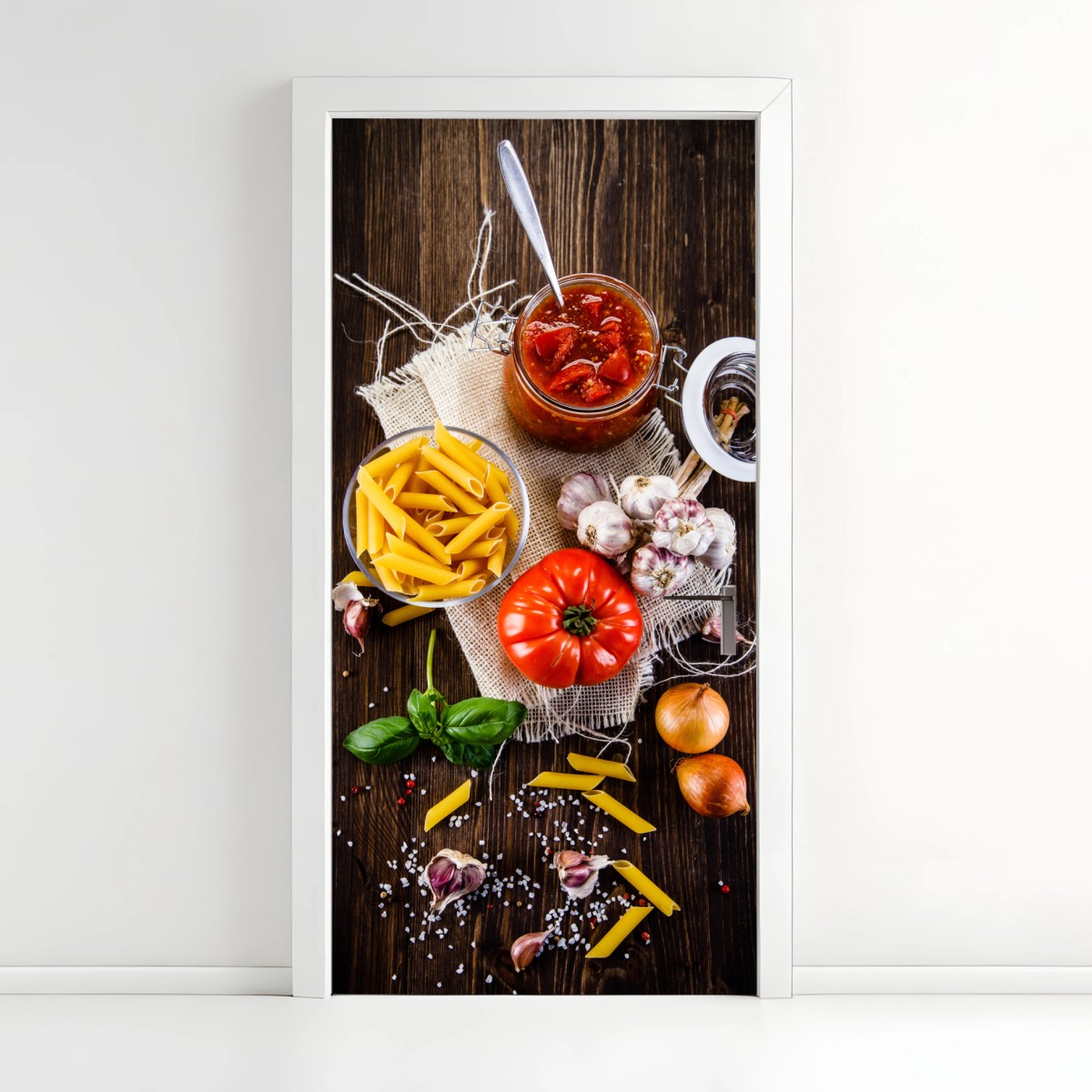 Türaufkleber rustikales italienisches pasta-arrangement – Pixers®