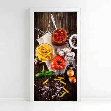 Türaufkleber rustikales italienisches pasta-arrangement – Pixers®