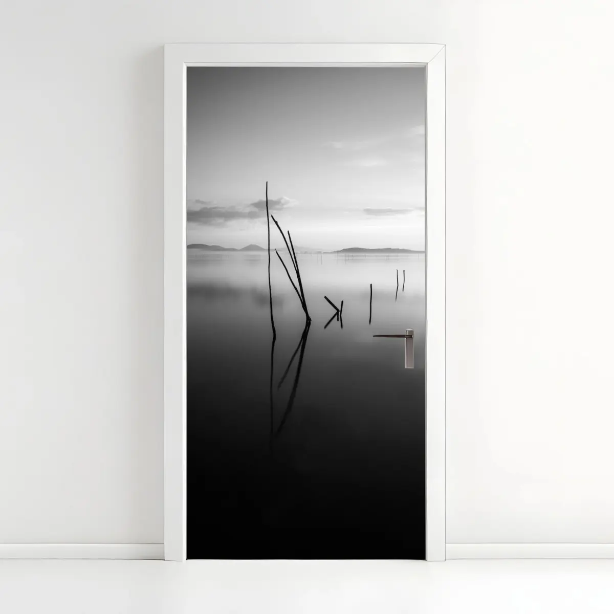 Türaufkleber ruhiger monochromer see mit reflexionen – Pixers®