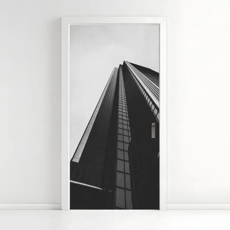 Türaufkleber monochromer wolkenkratzer in perspektive