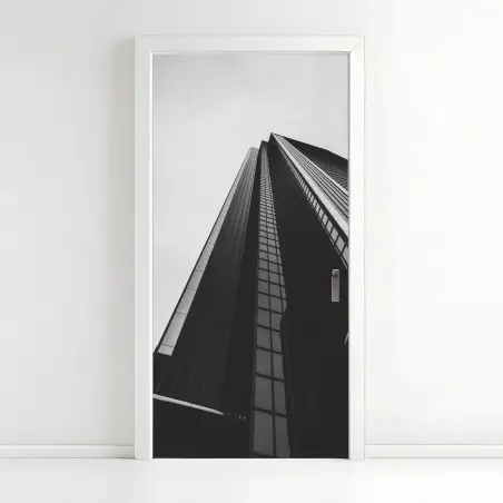 Türaufkleber monochromer wolkenkratzer in perspektive – Pixers®