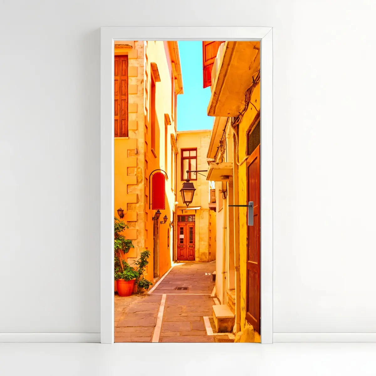 Türaufkleber sonnige gelbe gasse in Rethymno, Kreta – Pixers®