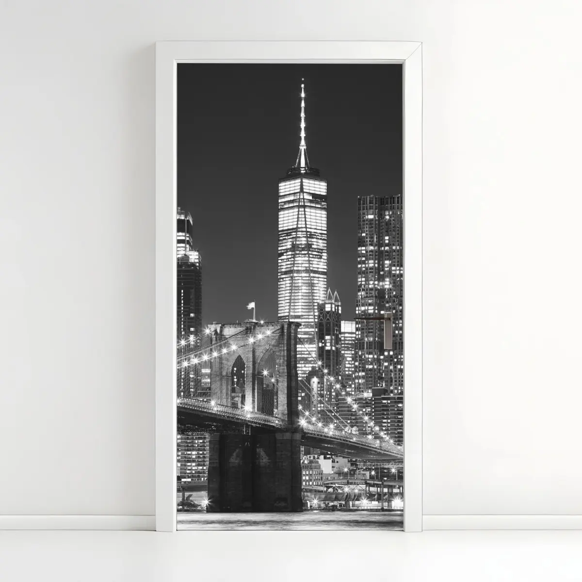 Türaufkleber Brooklyn Bridge und Manhattan skyline bei nacht – Pixers®