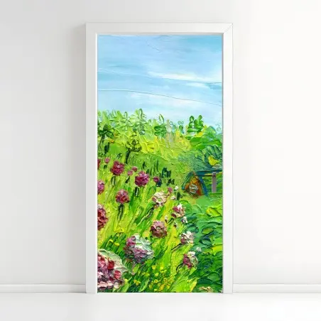 Türaufkleber pfingstrosenwiese im frühling — impasto blumenbild – Pixers®