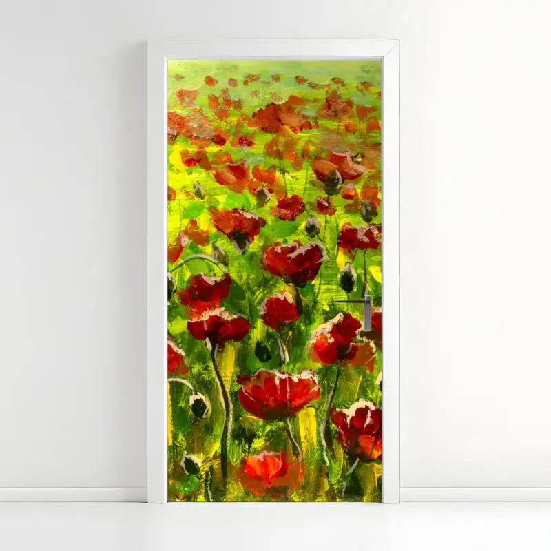 Türaufkleber feld roter mohnblumen