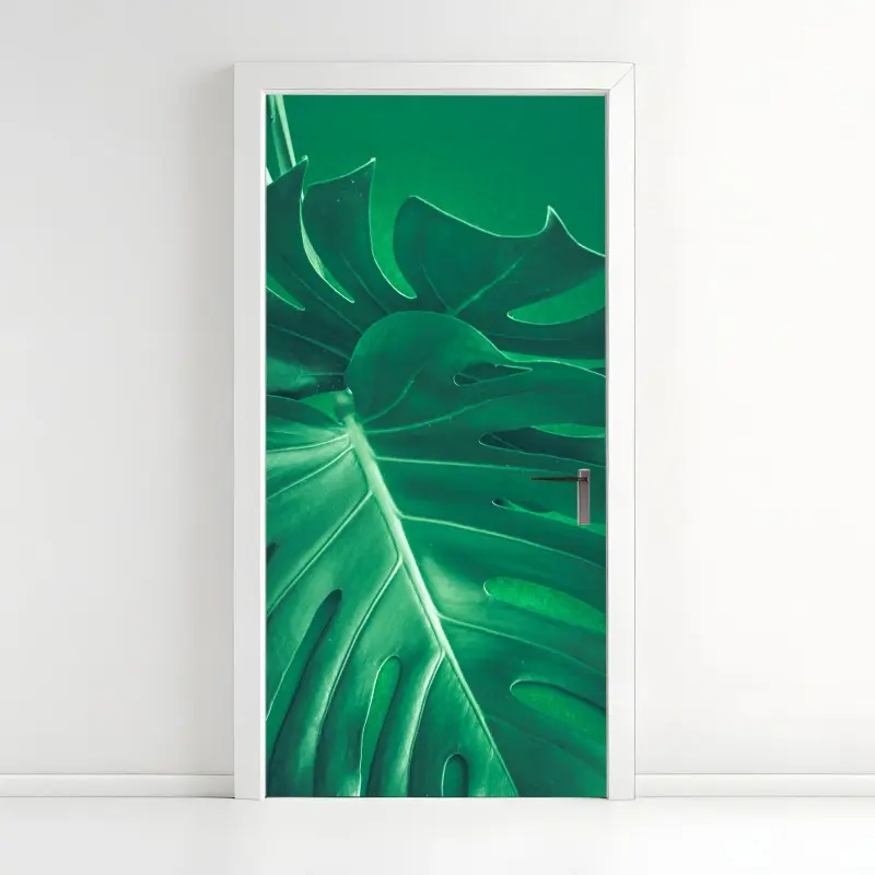 Türaufkleber prächtiges monstera-blatt nahaufnahme