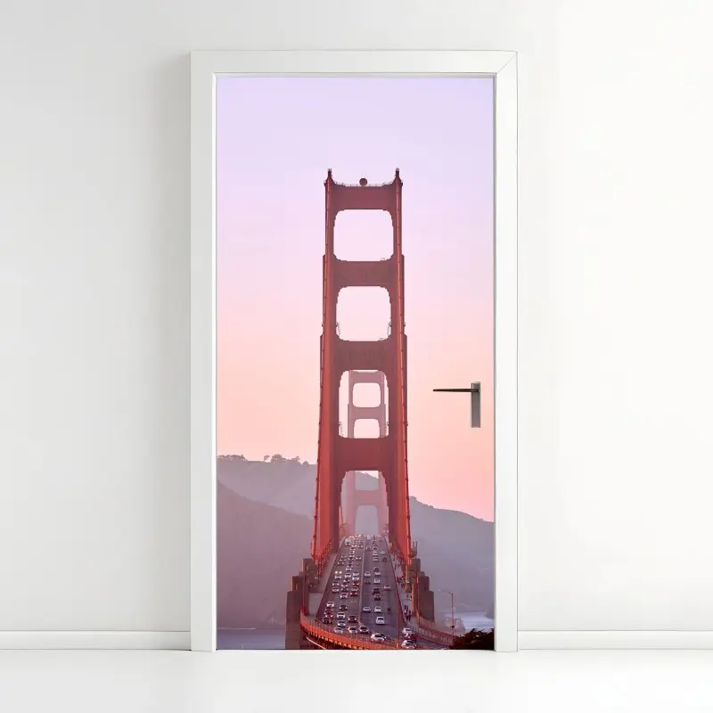 Türaufkleber Golden Gate bei pastellfarbenem sonnenuntergang