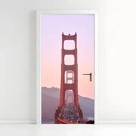 Türaufkleber Golden Gate bei pastellfarbenem sonnenuntergang – Pixers®