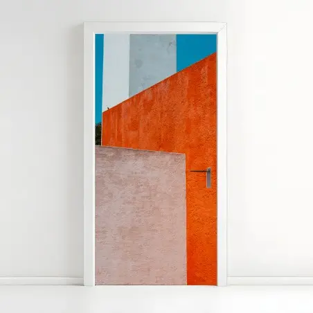 Türaufkleber mutige geometrische fassade in orange und türkis – Pixers®